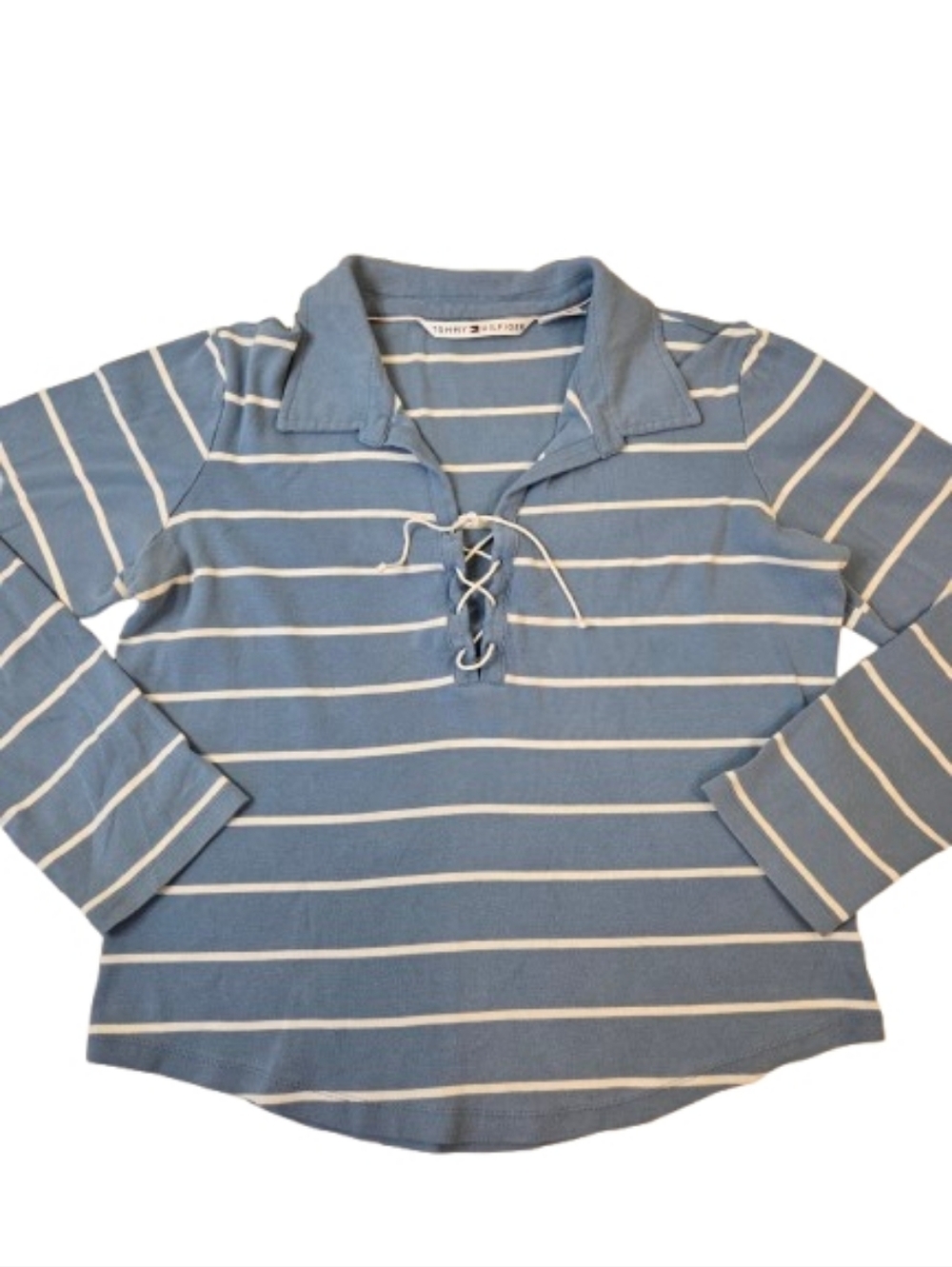Tommy Hilfiger Blue and White Striped V-Neck Top Size XL